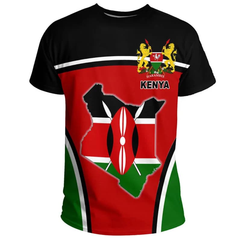Economic Summer T-shirt with Flag of Kenya, 3D Printing, Sporty T-shirt Trending for Men and Women, African Football T-shirts for Boys