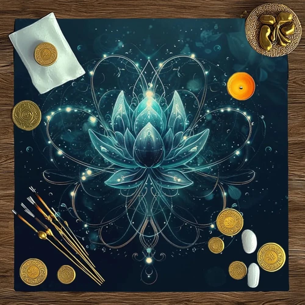 Tovaglia per Tarocchi in Diverse Misure, Stampa Artistica con Loto e Ombre, Tappeto per Altare in Poliestere, Accessorio per Divinazione e Gioco di Carte