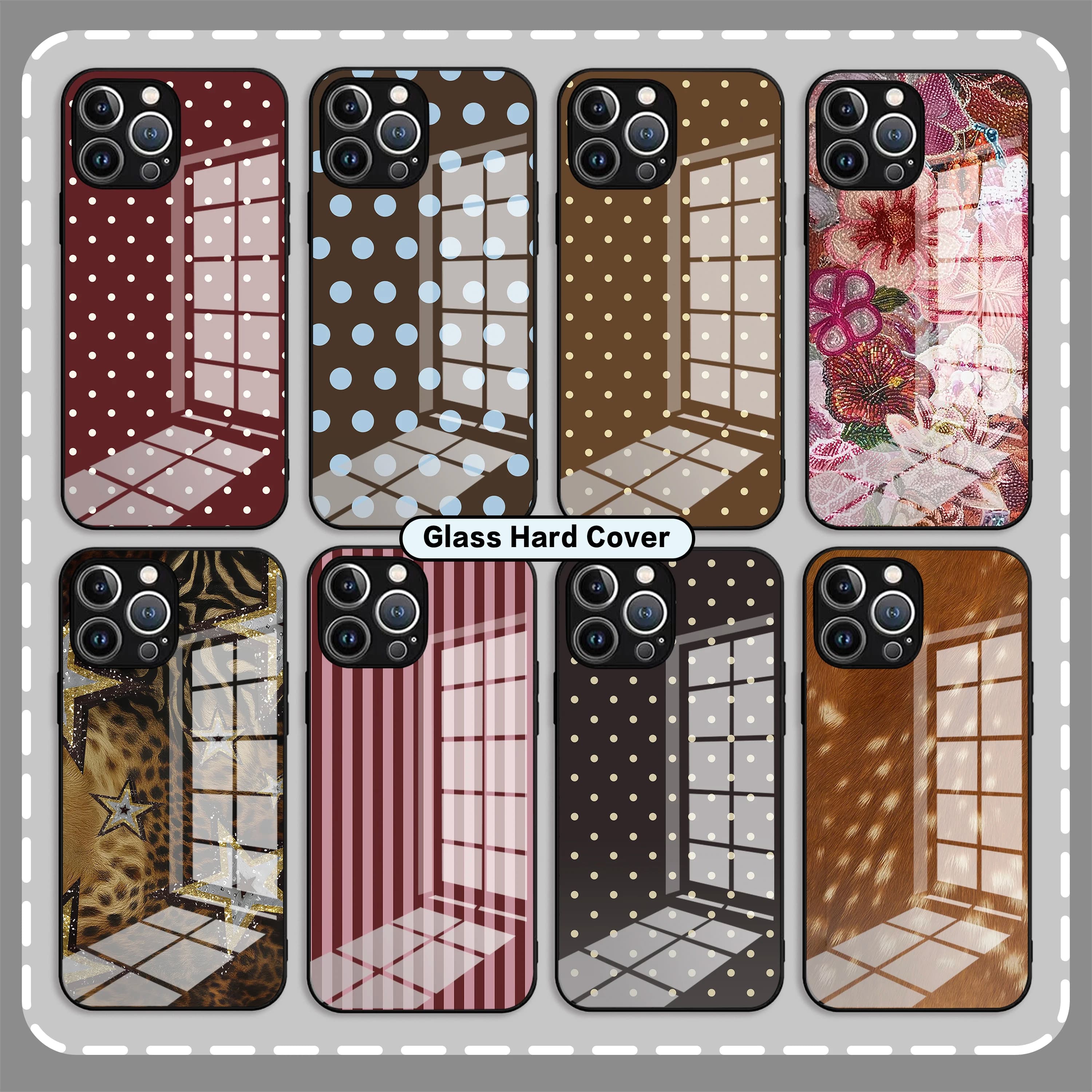 Custodia per telefono con cornice in vetro a pois rossi marroni di lusso per Xiaomi Mi NOTE 17 10 11 Lite 15T 12T Poco 15 F6 X5 X7 Pro Max Ultra 5G