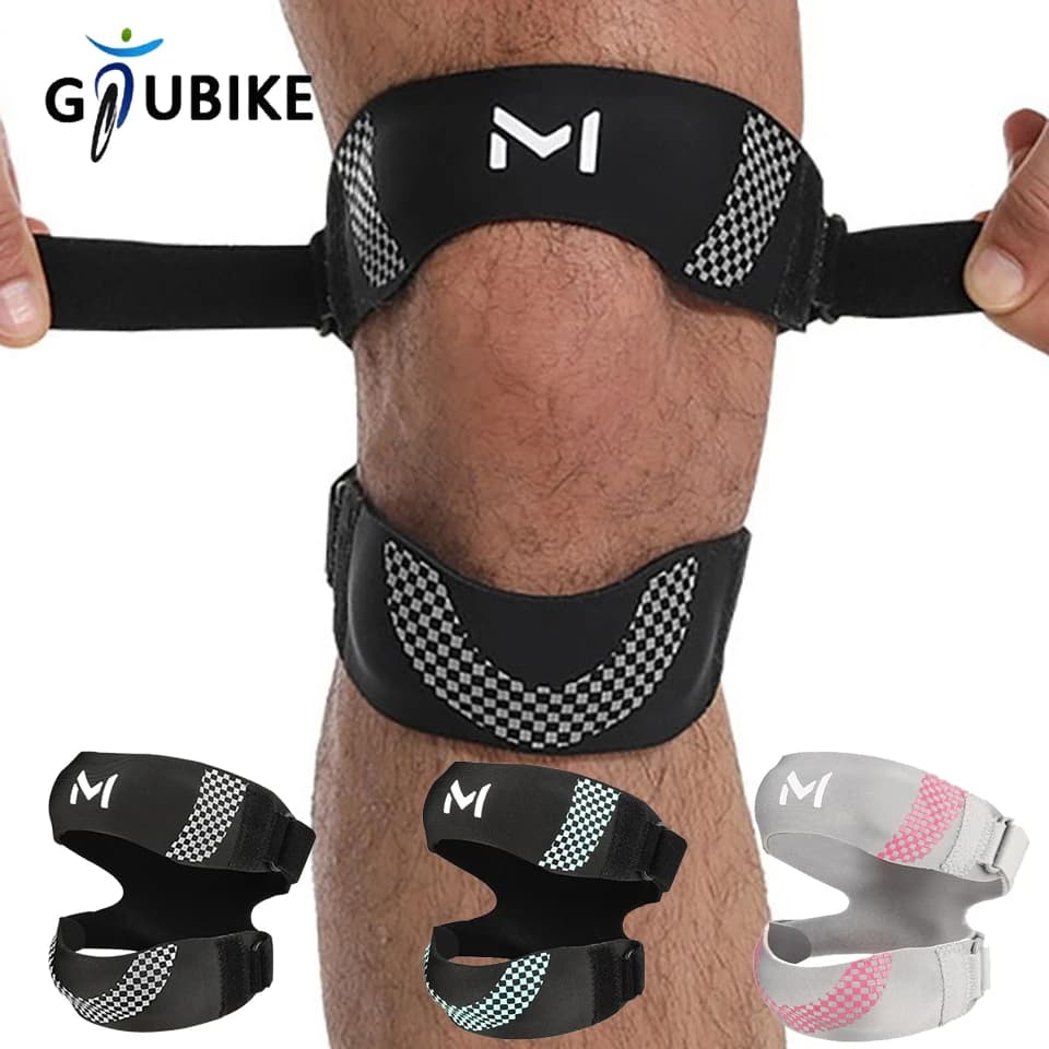 GTUBIKE 1PCS Ginocchiera rotulea regolabile Cuscinetti in silicone doppi pressurizzati Cinghia di supporto tendine Manicotto avvolgente per ginocchio professionale