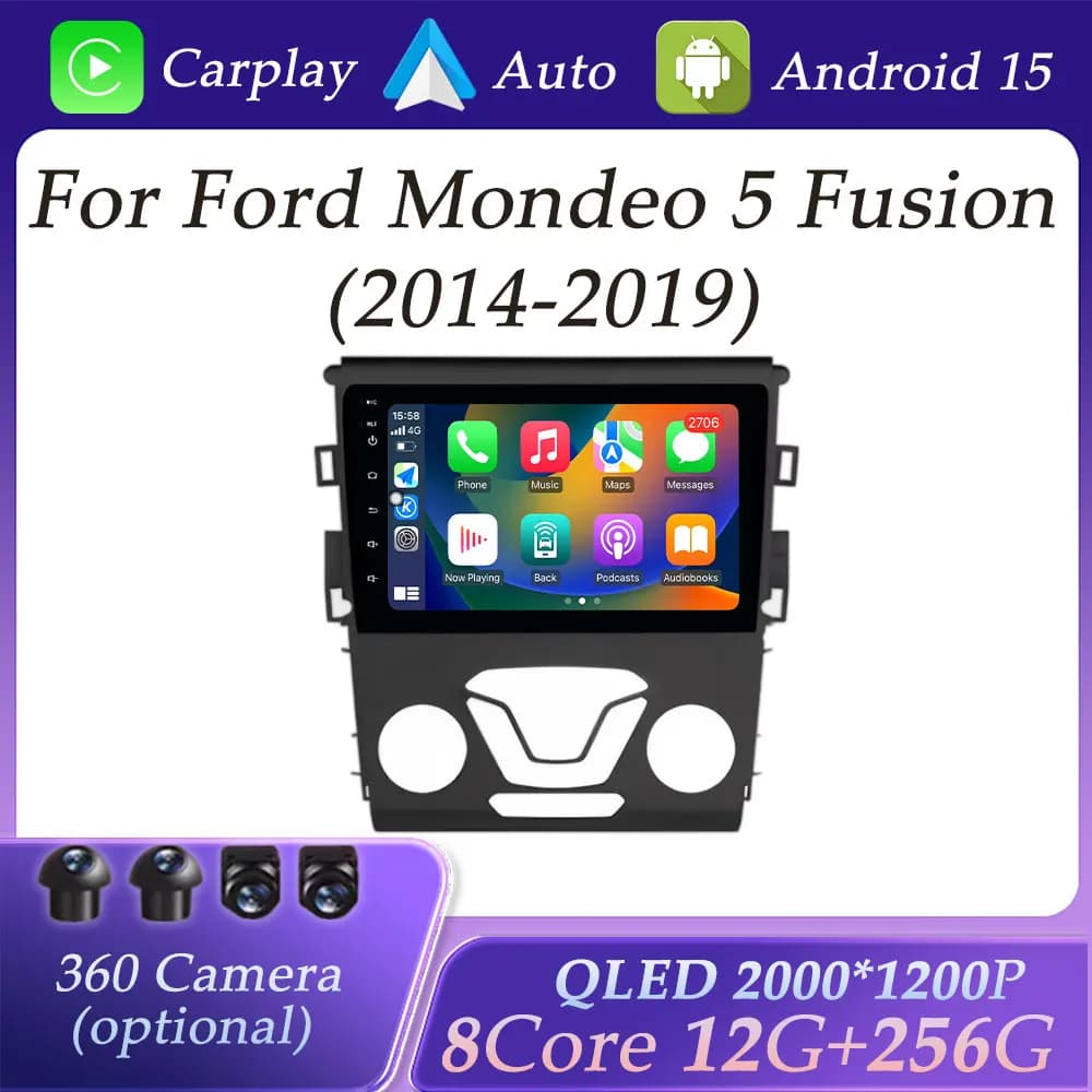 CarPlay Autoradio Video Lettore Multimediale per Ford Mondeo 5 Fusion 2014 - 2019 Schermo Diviso DSP Stereo GPS Navi QLED Schermo BT