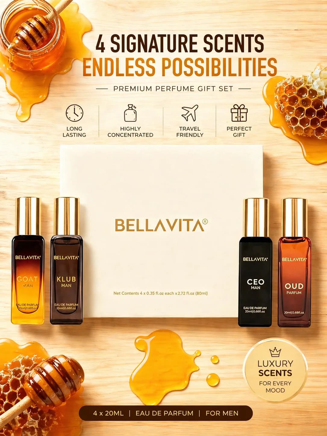 Bella Vita Set di Mini Profumi di Lusso 4pz EDP Formato da Viaggio Unisex Lunga Durata Fresco Oud Rosa Date CEO Set Regalo per Uomini e Donne