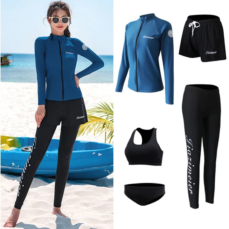 Muta sottile da donna 5 pezzi/set Rash Guard-protezione UV per tutto il corpo Snorkeling surf costume da bagno tuta atletica tuta da Yoga