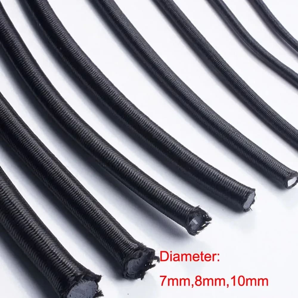 Black Strong Elastic Bungee Shock Cord Stretch String Rope, Marine Grade Tarps Tie Down Straps for Camping, Trailer Strap, Shoe