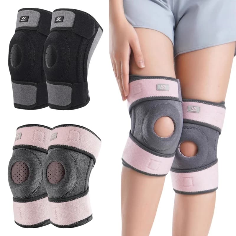 Ginocchiere sportive da 2 pezzi con stabilizzatore per molle laterali e protezione per cuscinetto in gel rotuleo Supporto per ginocchiera per ciclismo, corsa, basket