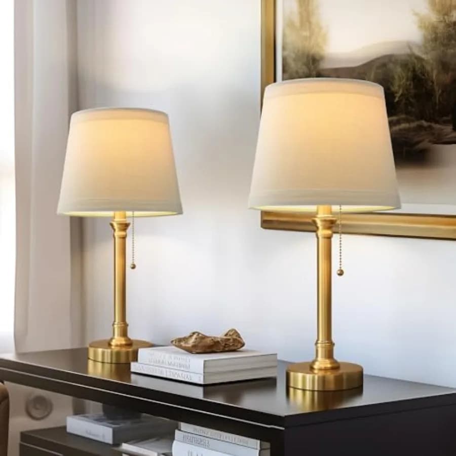 Set di 2 Lampade da Tavolo Moderne in Ottone per Camera da Letto e Soggiorno, 19.5'' - Tradizionali per Comodino, Scrivania, Credenza, Candelabro Piccolo