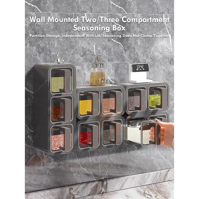 Cream Style No Drill Wall Mounted Spice Rack Seasoning Jar Set - Multifunctional Kitchen Condiment Organizer Storage Accessories