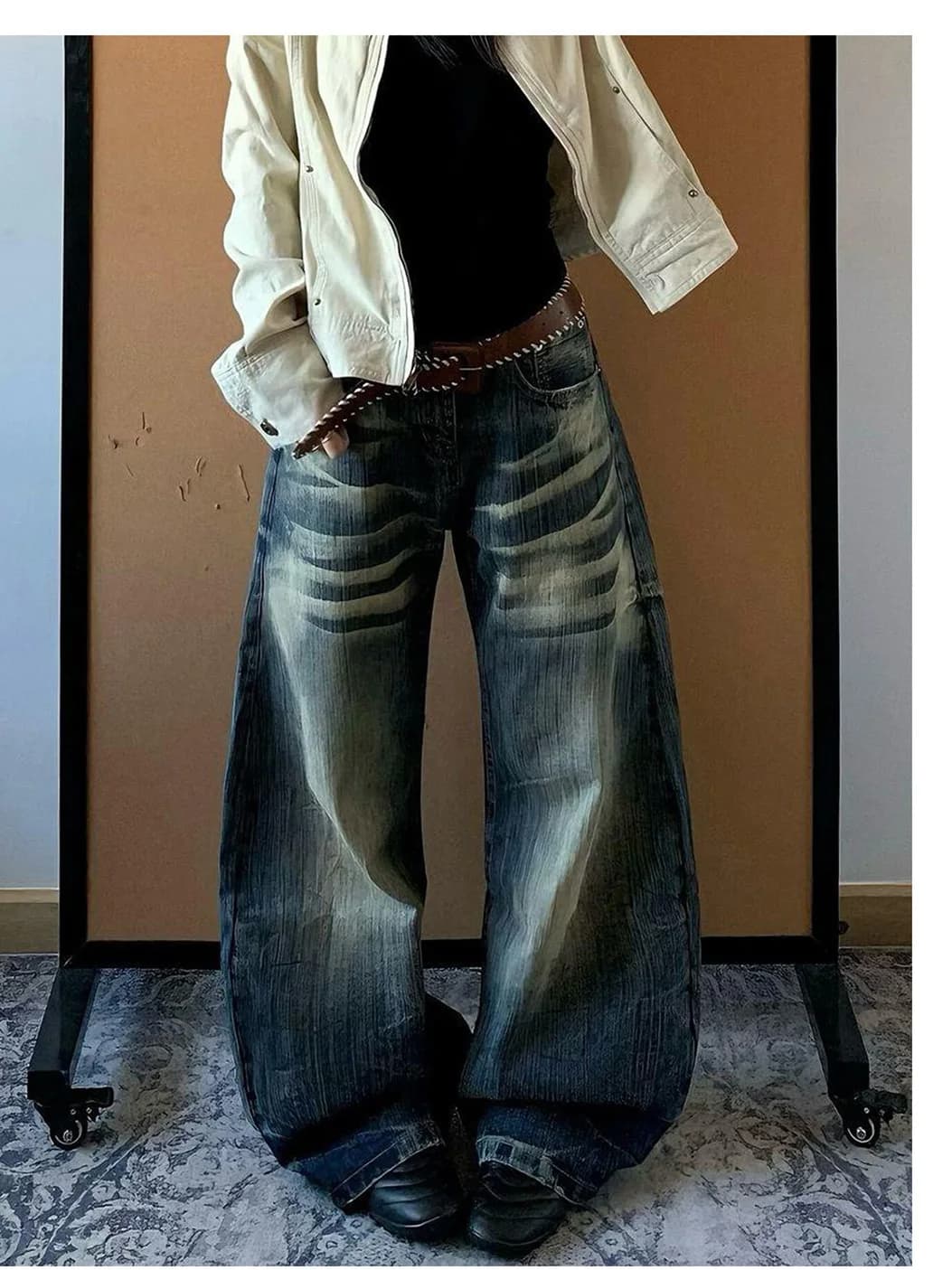 High Waist Vintage Summer Denim Jeans Women's Loose Slimming Floor-Length Thin Wide Leg Pants Casual Straight Cut Trousers