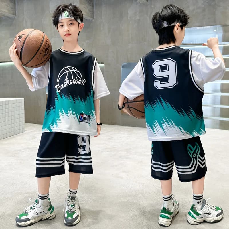 Basketball Mesh for Kids Retro USA Basket Mesh for Kids T-Shirt Fast Drying Shorts Dress Set 2 pieces Sports suit Boy Summer Uniforms casual sports