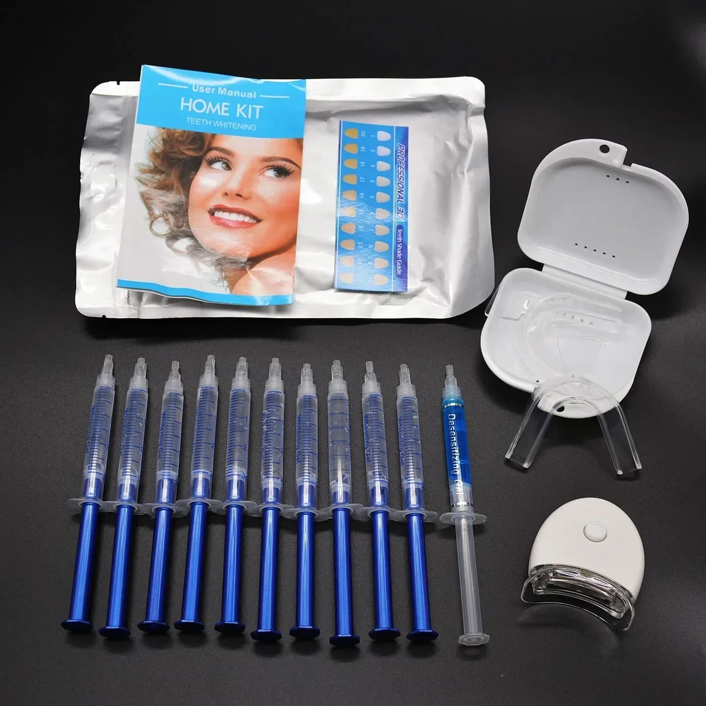 Kit per sbiancamento dei denti per uso domestico con luce a led Cura Igiene orale Sbiancante per denti Sbiancamento Spazzolino per denti bianco al 44% perossido GRANDE
