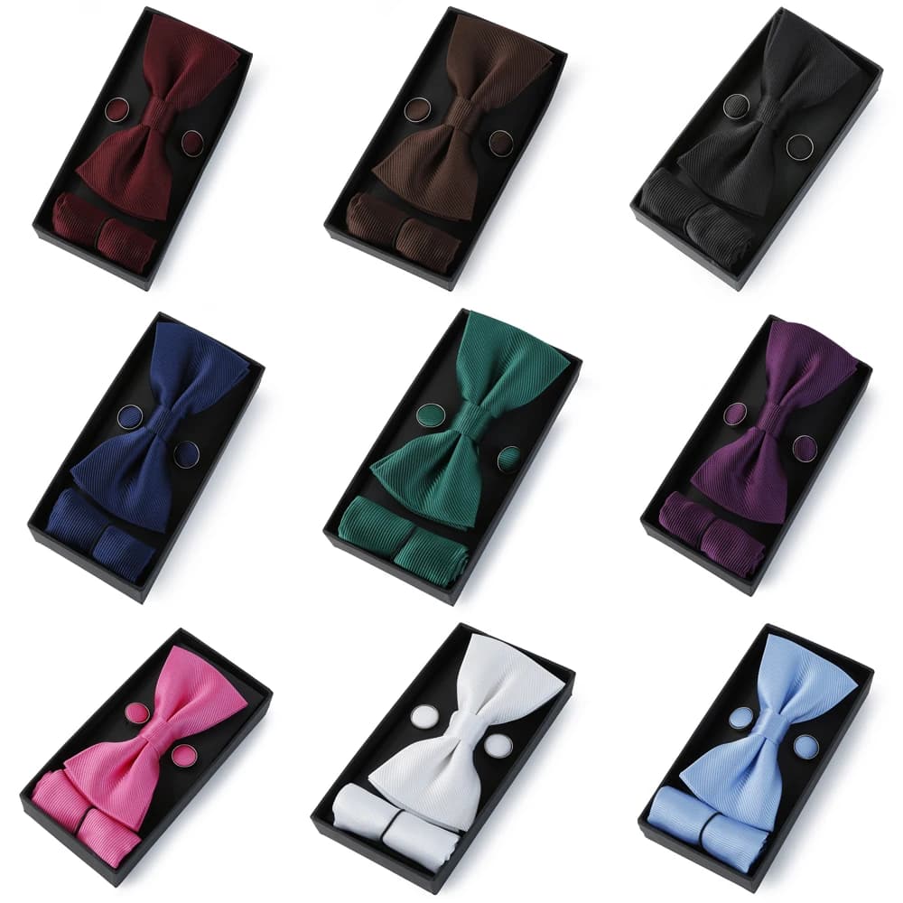 HUISHI Classico Nero Bowtie Papillon Per Uomo Farfalla Bowknot Tasca Quadrata Gemelli Set Completo Accessori Bussiness Confezione Regalo