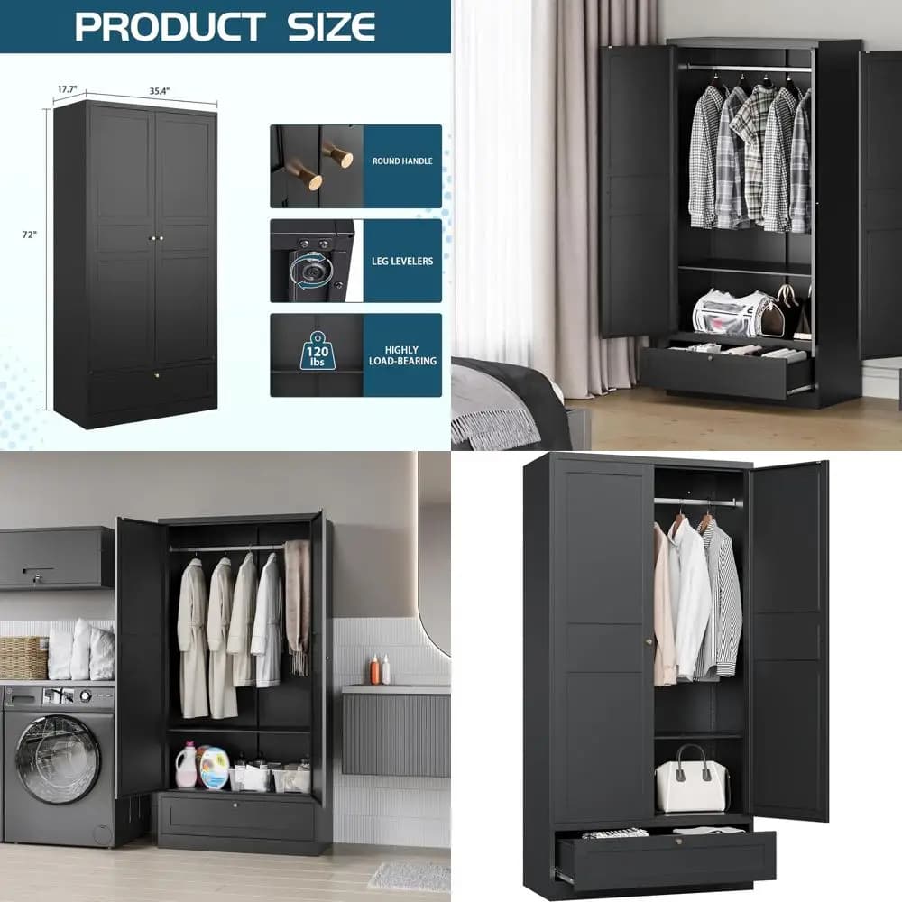 Organizer for Wardrobe with 72 Metal Auctions and Boards for Bedroom, Laundry and Office, for Store Clothes