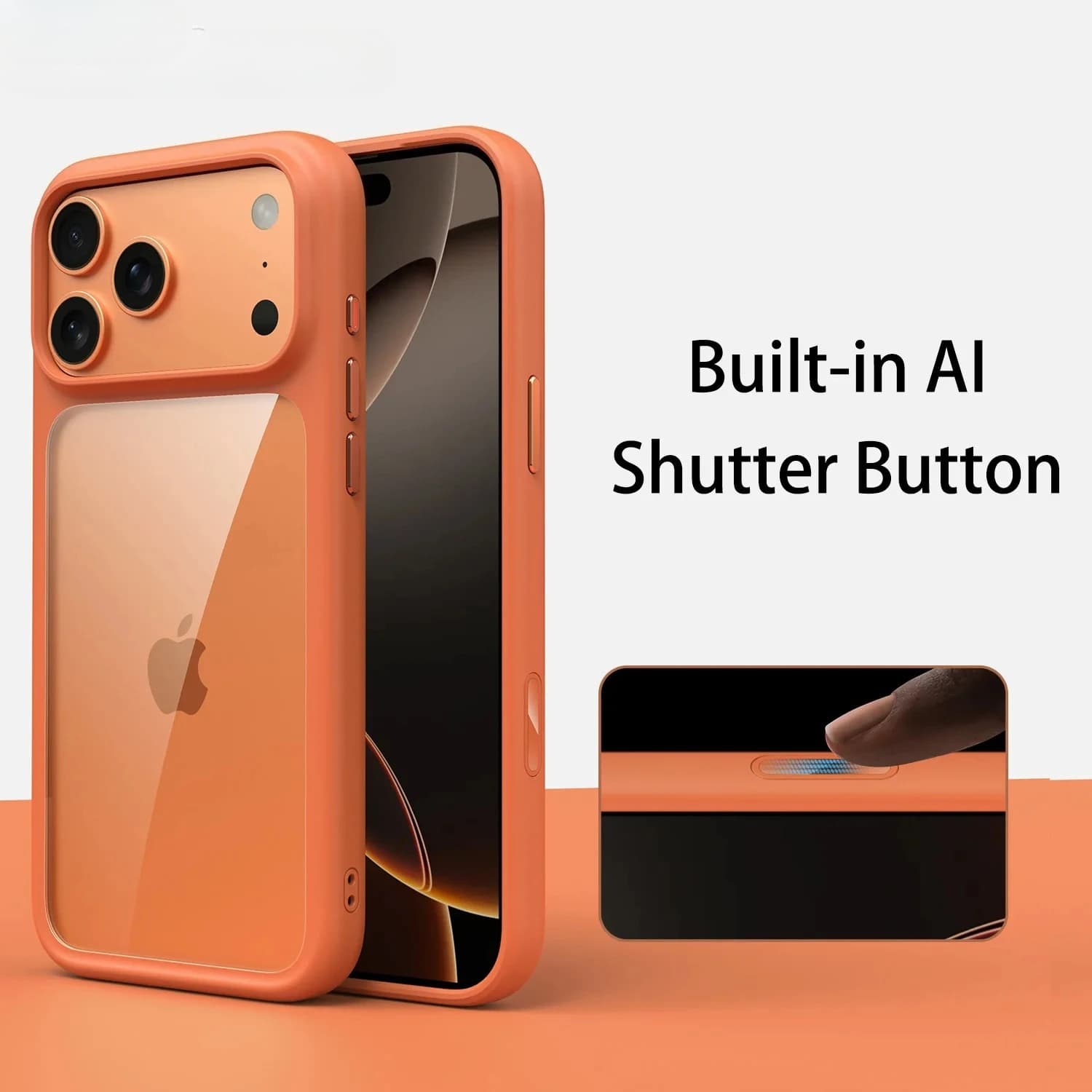 Custodia per telefono trasparente opaca arancione di lusso per iPhone 17 Pro Max 17Pro 17 Bottoni metallici Custodia protettiva antiurto con sensazione di pelle
