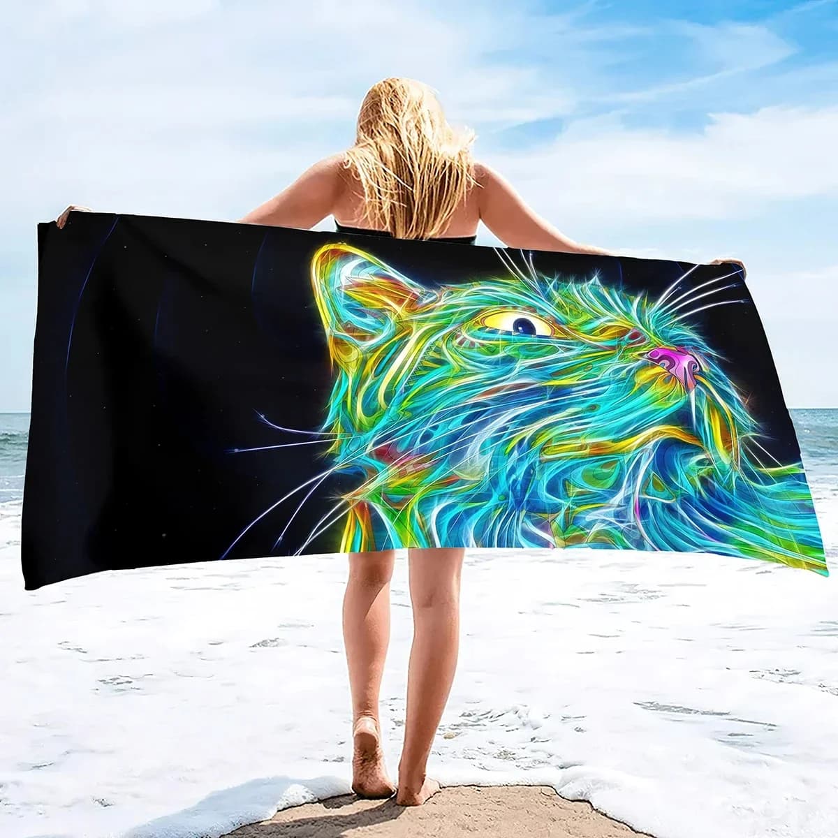 Asciugamano da spiaggia per gatti gattino, oversize, morbido, assorbente, ad asciugatura rapida, senza sabbia, sottile e leggero, per piscina, nuoto, asciugamani da viaggio