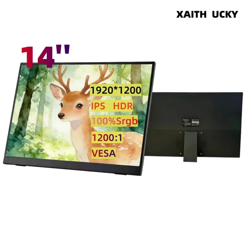 Monitor Portatile XAITH UCKY 14 Pollici FHD 1920x1200 IPS 16:10 HDR con Supporto Integrato, USB-C/HDMI Plug & Play, Compatibile