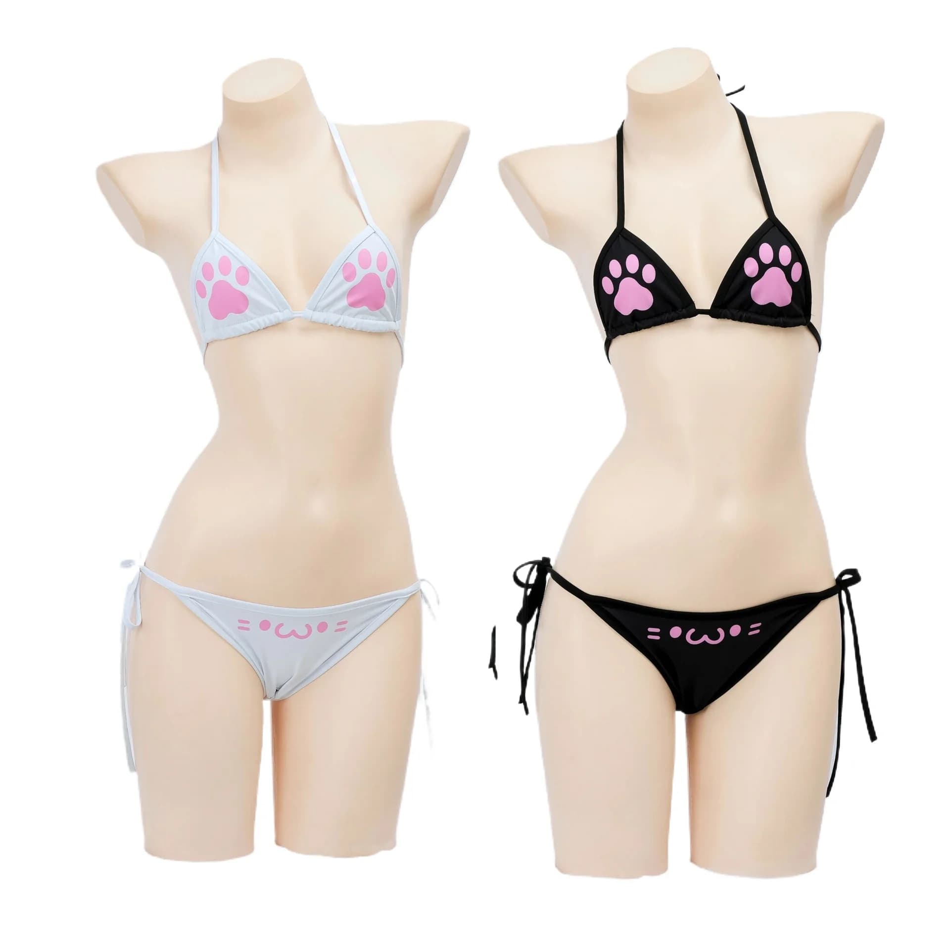 Women Girl Bandage Backless Mini Swimsuit Japanese Anime Kawaii Cat Paw Micro Bikini Set Underwear Lingerie Bathing Suit