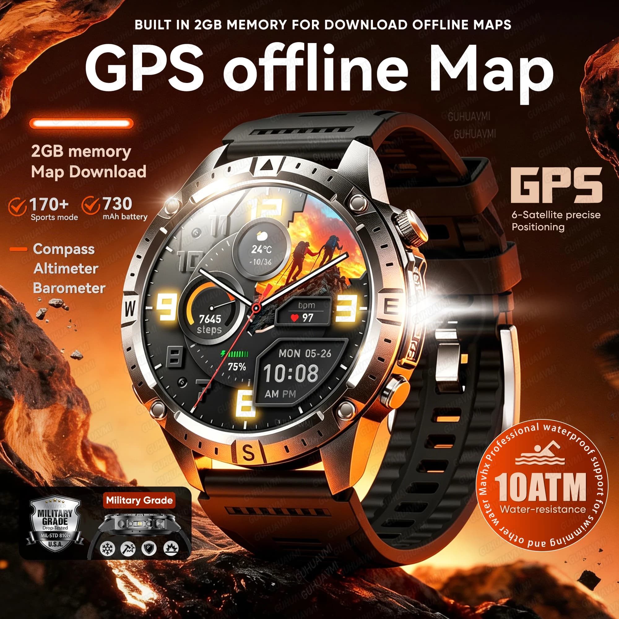 Nuovo Smartwatch GPS 2026 per Esterni con Mappe Offline, GPS Dual Band L1+L2, Bussola, Ciclismo, Corsa, Nuoto, Cardiofrequenzimetro, Impermeabile 10ATM, Militare