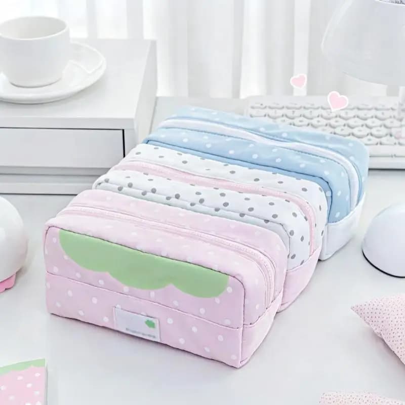 Strawberry Polka Dot Pencil Case Large Capacity Durable Cute Stationery Organizer for Kids School Office Work Use