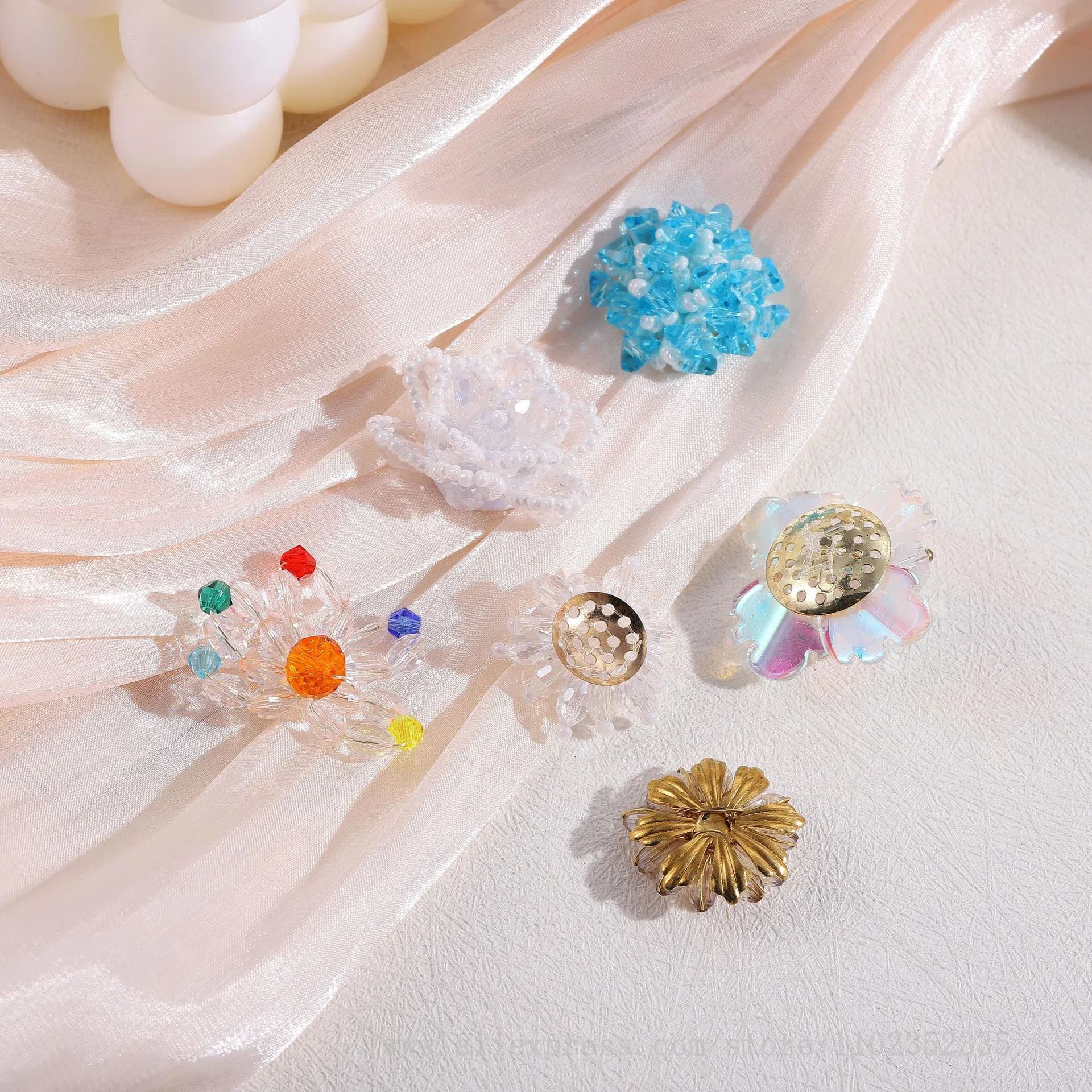 10 pcs/double layer pearl crystal flower diy accessory hair clip with hand woven beads