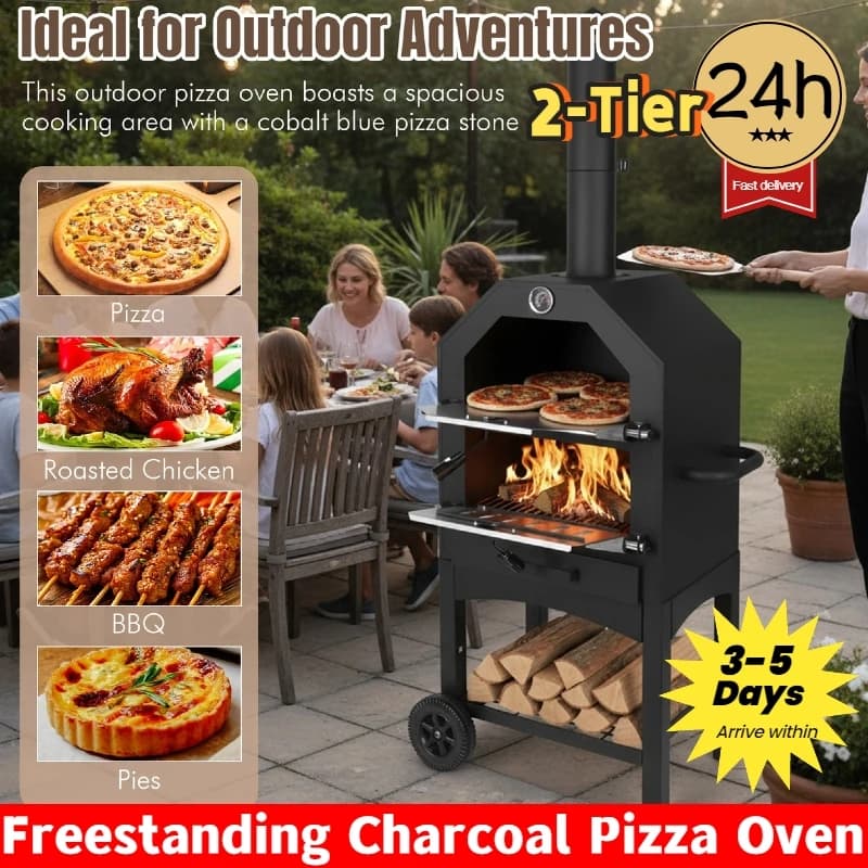 Forno per pizza da esterno Forni per pizza a 2 strati a legna con pietra per pizza Macchina per pizza esterna per barbecue in campeggio nel cortile