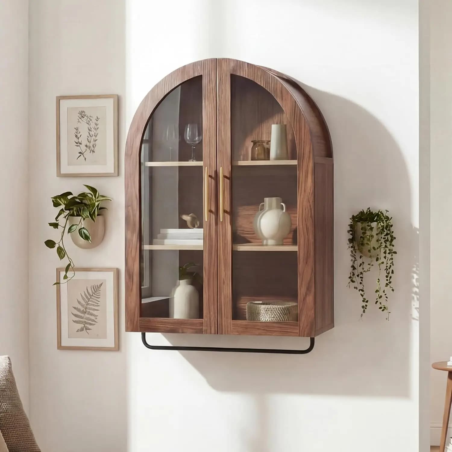 Armadietto da bagno ad arco, mobiletto moderno da 23,6' con portasciugamani e ripiano regolabile, da appendere sopra il lavabo