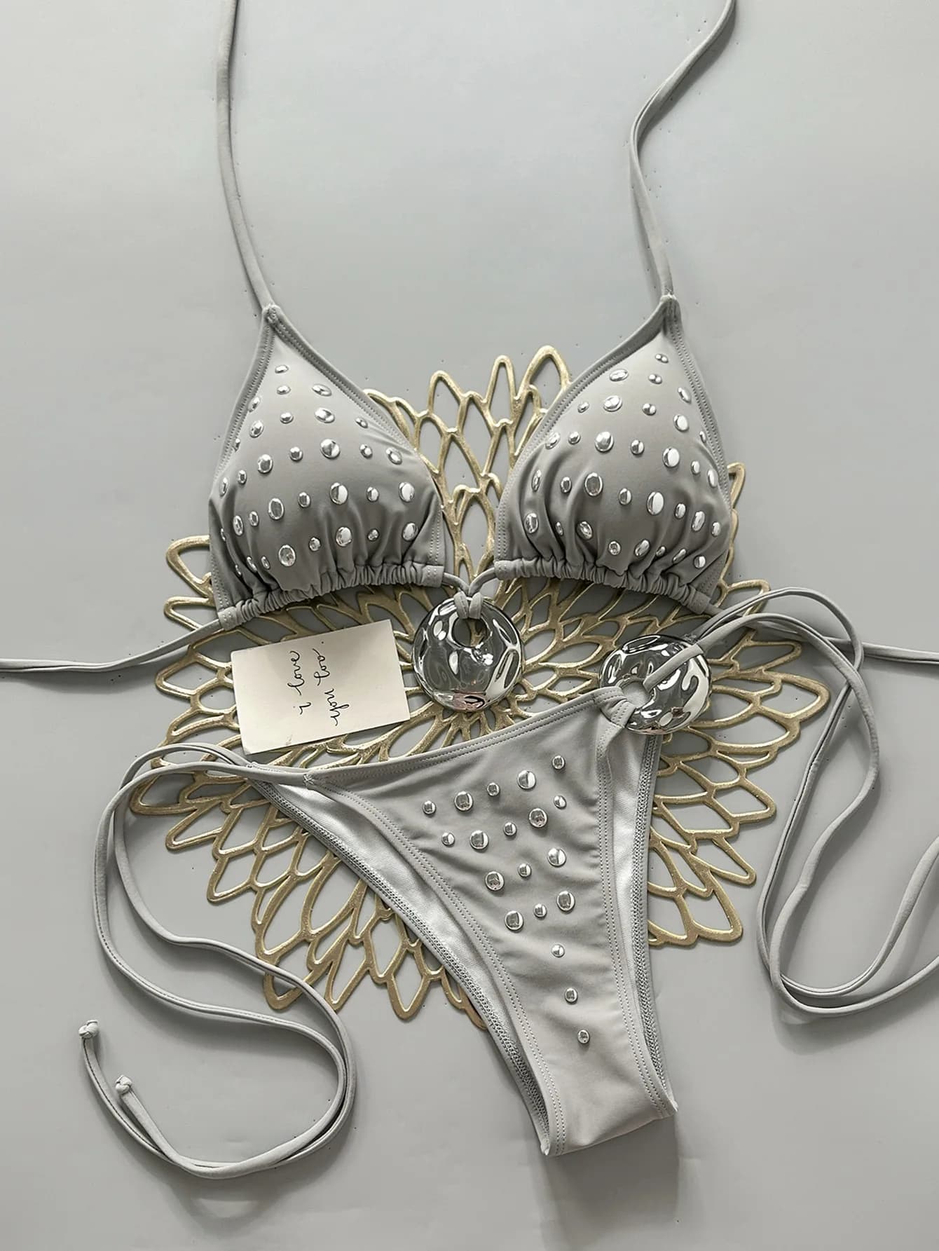 2026 Shiny Sequin Bikini Women Swimwear Female Swimsuit Two-pieces Bikini Set Wrap Around Halter Bathing Suit Swim Beach Wear