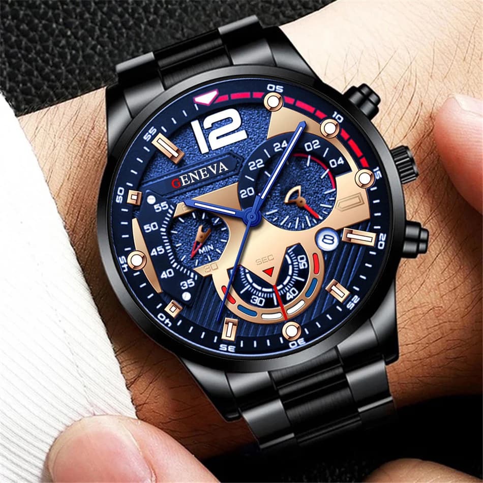 Orologi da uomo alla moda con cinturino in acciaio inossidabile, orologio da polso analogico al quarzo con calendario