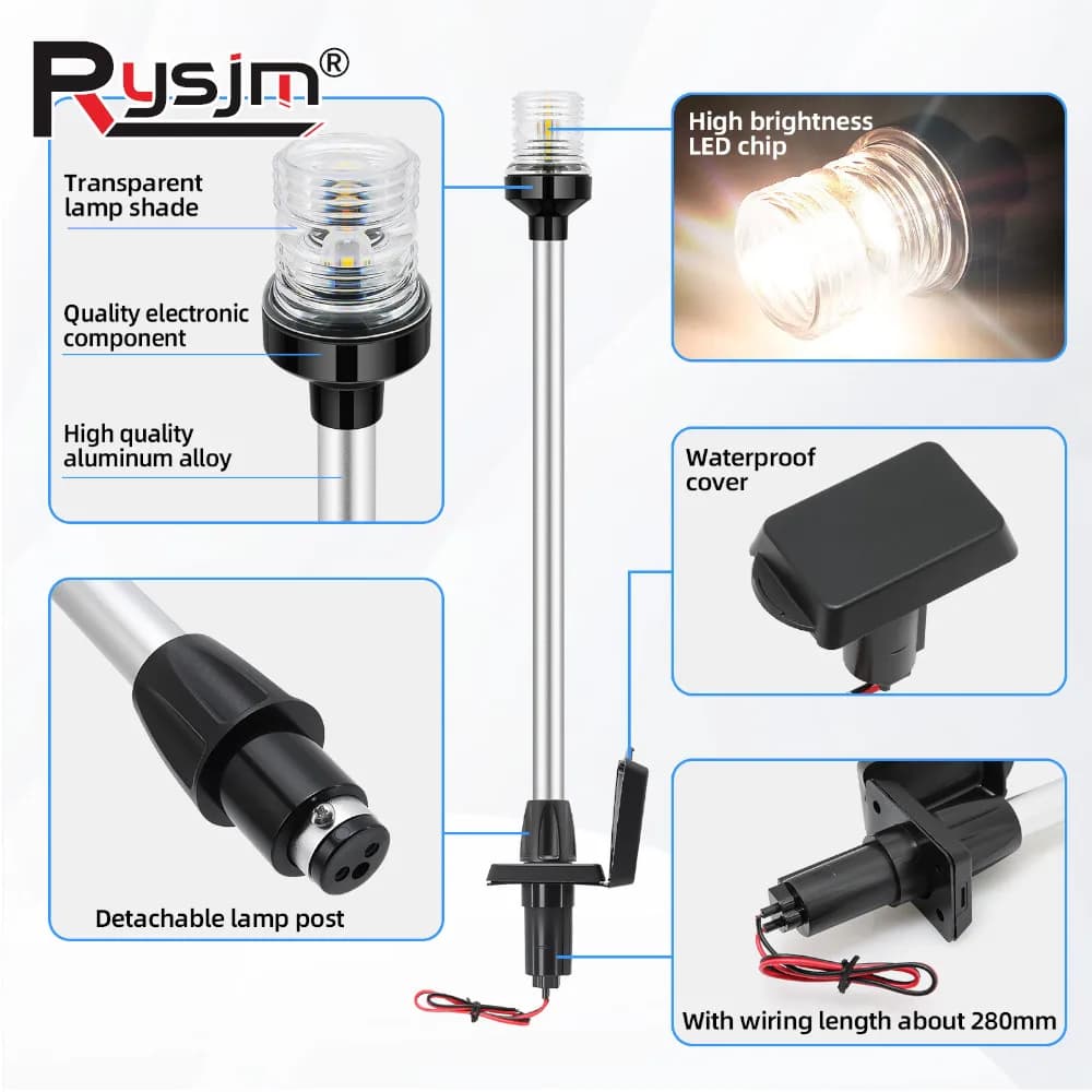 Luce di navigazione per barche a LED da 22 pollici per luce di ancoraggio marina per yacht 12V ~ 24V luci di segnalazione a vela luci di poppa accessori per barche