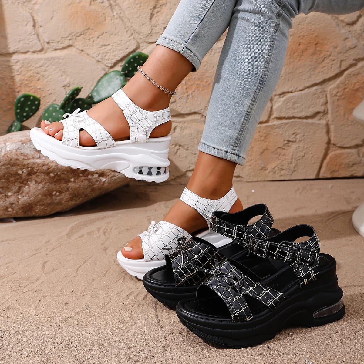 Sandali con Zeppa e Piattaforma per Donna, Leggeri e Casual con Velcro, Scarpe Estive da Spiaggia Comode e alla Moda, Zapatos De Mujer