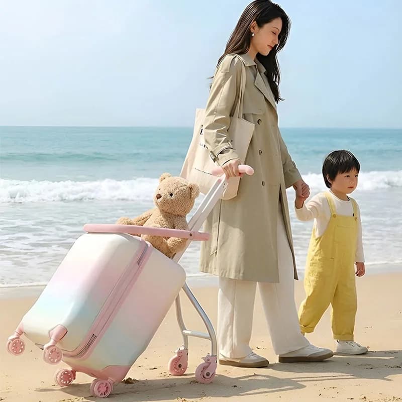 Valigia Cavalcabile per Bambini e Bambine, Trolley per Bambini con Ruote, Bagaglio a Mano da Viaggio, Monopattino Spingi-Tira per Neonati