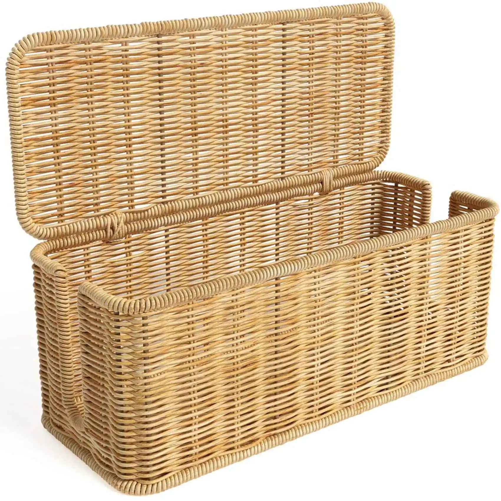 Offerta Speciale~2 Scatole per Gestione Cavi, Organizzatore per Cavi in Imitazione Rattan Intrecciato a Mano con Coperchio, 2 Scomparti Aperti