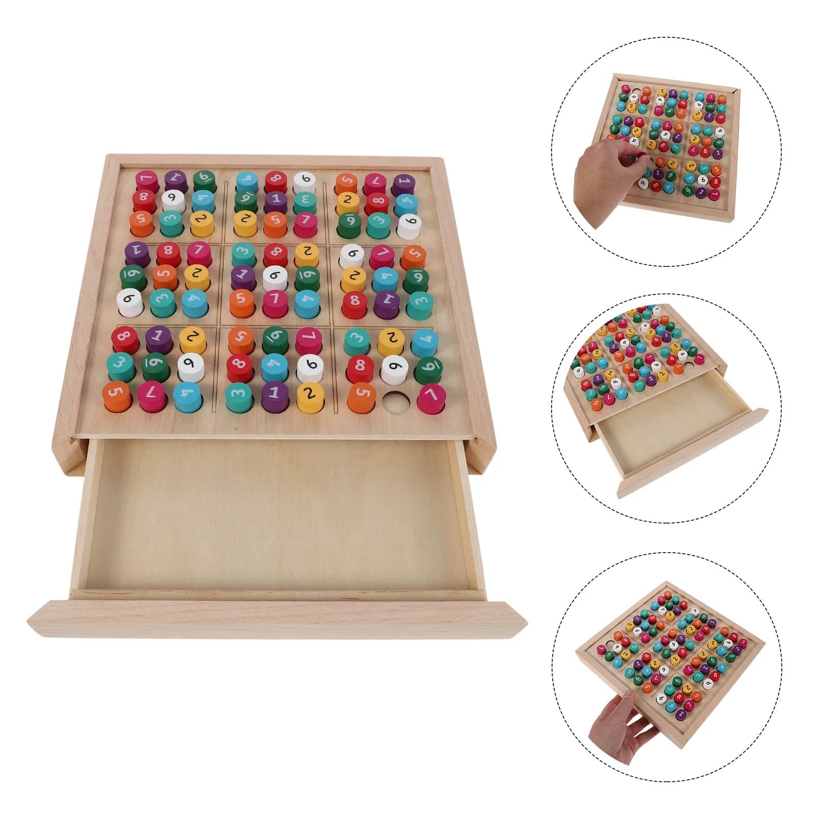 Set di Gioco Sudoku in Legno - 81 Pezzi con Cassetto e Tabellone Sudoku per Bambini - Gioco Educativo per l'Apprendimento della Matematica e Rischio di Intelligenza