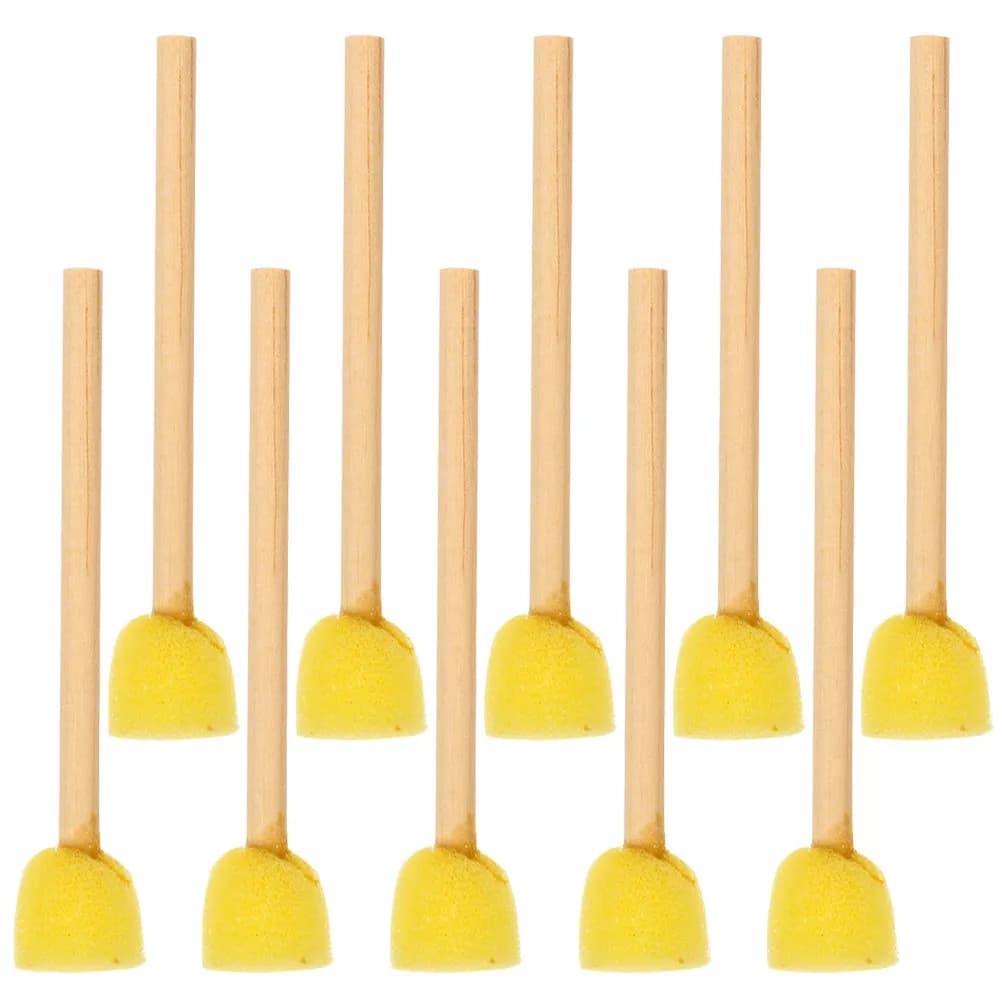 10 pennelli rotondi in spugna con manico in legno, penne in spugna per pittura acrilica, spugne piatte in schiuma, forniture per arte e artigianato