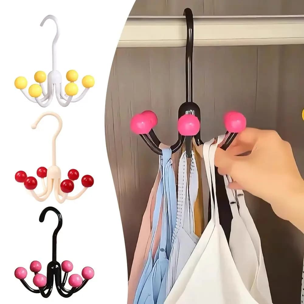 Appendiabiti multifunzionale per la casa Dopamina portatile 360 ° Gancio rotante con espositore per cravatte per sciarpe salvaspazio a 6 sfere