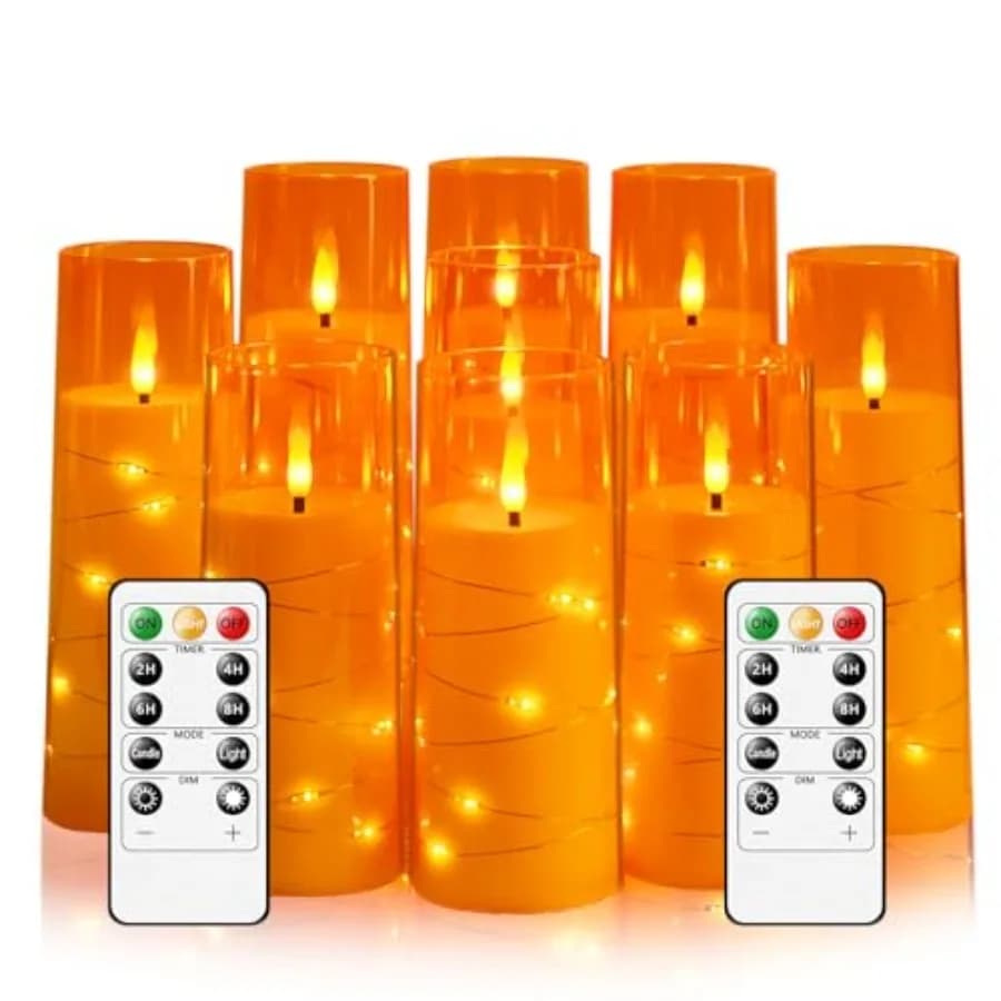 Flameless LED Candles with Timer 9 Pc Flickering Flameless Candles for Romantic Ambiance and Home Decoration Stable Acrylic She