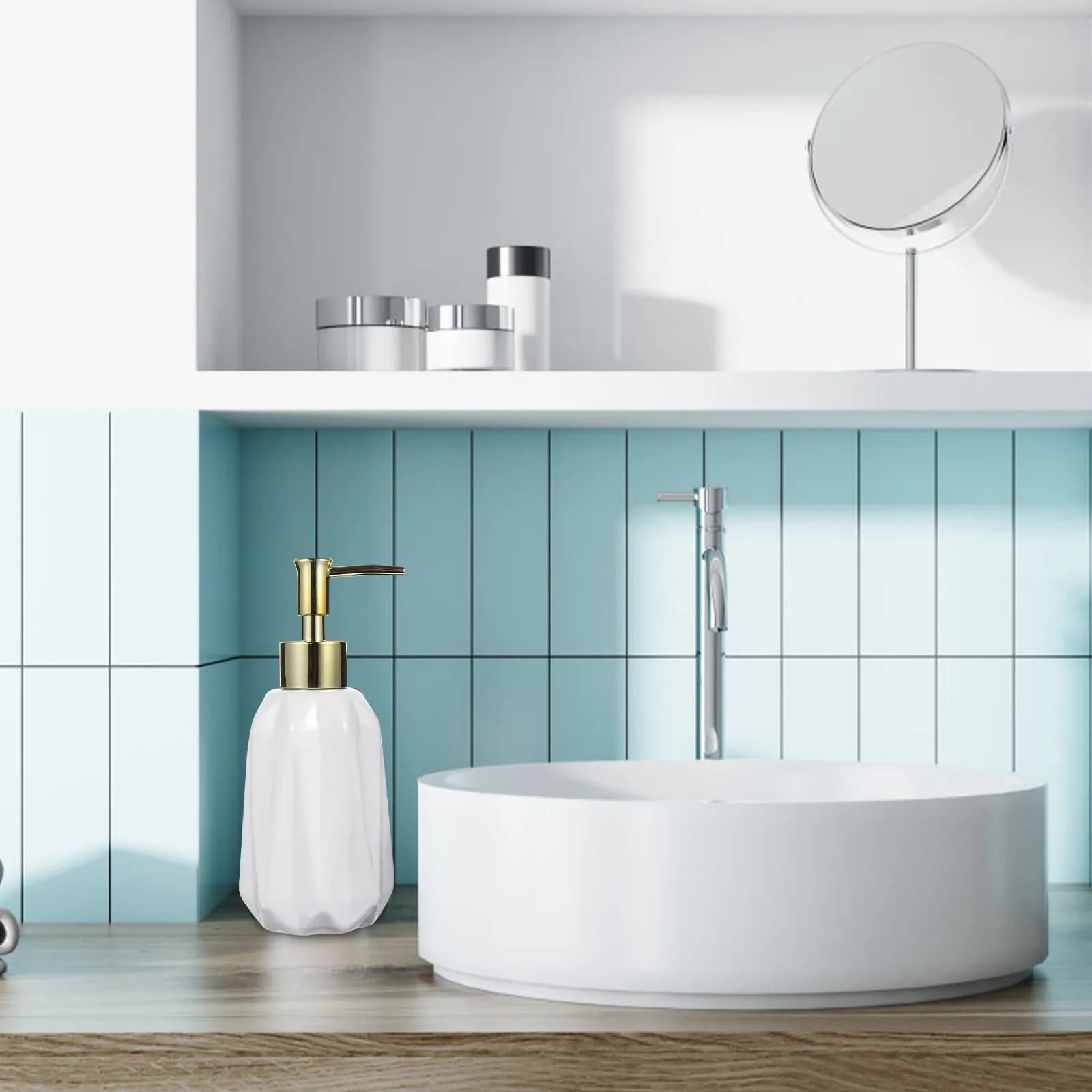 Dispenser di Sapone in Ceramica con Pompa Resistente per Shampoo, Lozione, Gel Doccia, Uso Domestico e Alberghiero, Multiuso