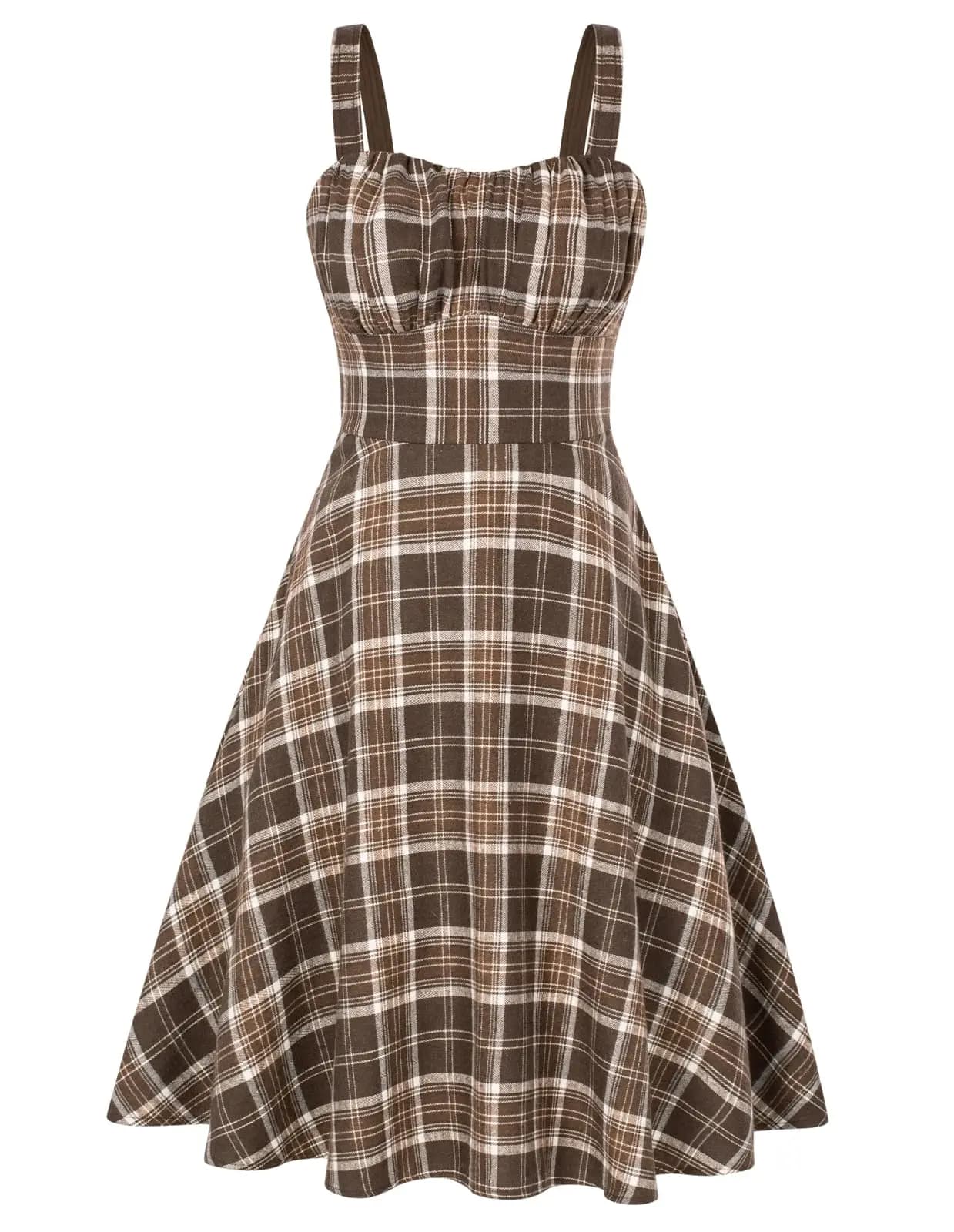 Abito midi vintage a quadri senza maniche a trapezio da donna, elegante per l'estate, cocktail o invitata a matrimoni