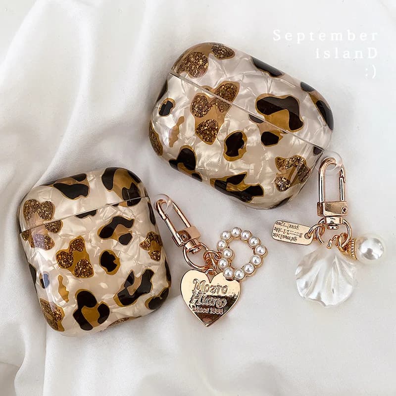 Custodia Protettiva per Auricolari AirPods Pro 2 con Ciondolo a Perla e Leopardo, Compatibile con Apple AirPod 3 Pro 2 1 di 3a Generazione