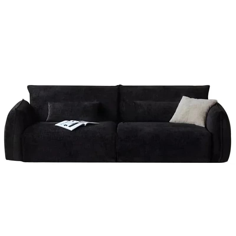 Retro style black straight row fabric sofa high backrest tofu block medieval