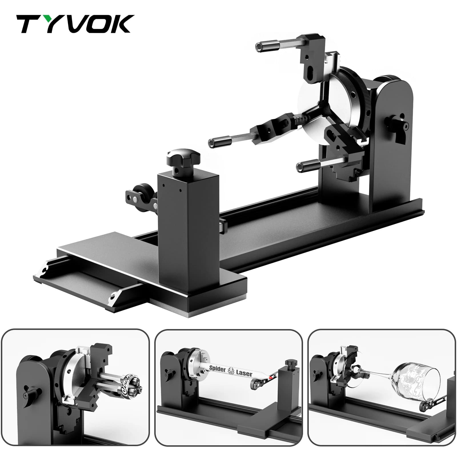 Tyvok Rotary Pro 2 Incisione laser Tutto il nuovo kit rotante con impugnatura rotante Aggiornamento professionale Fai da te per lattine di oggetti cilindrici