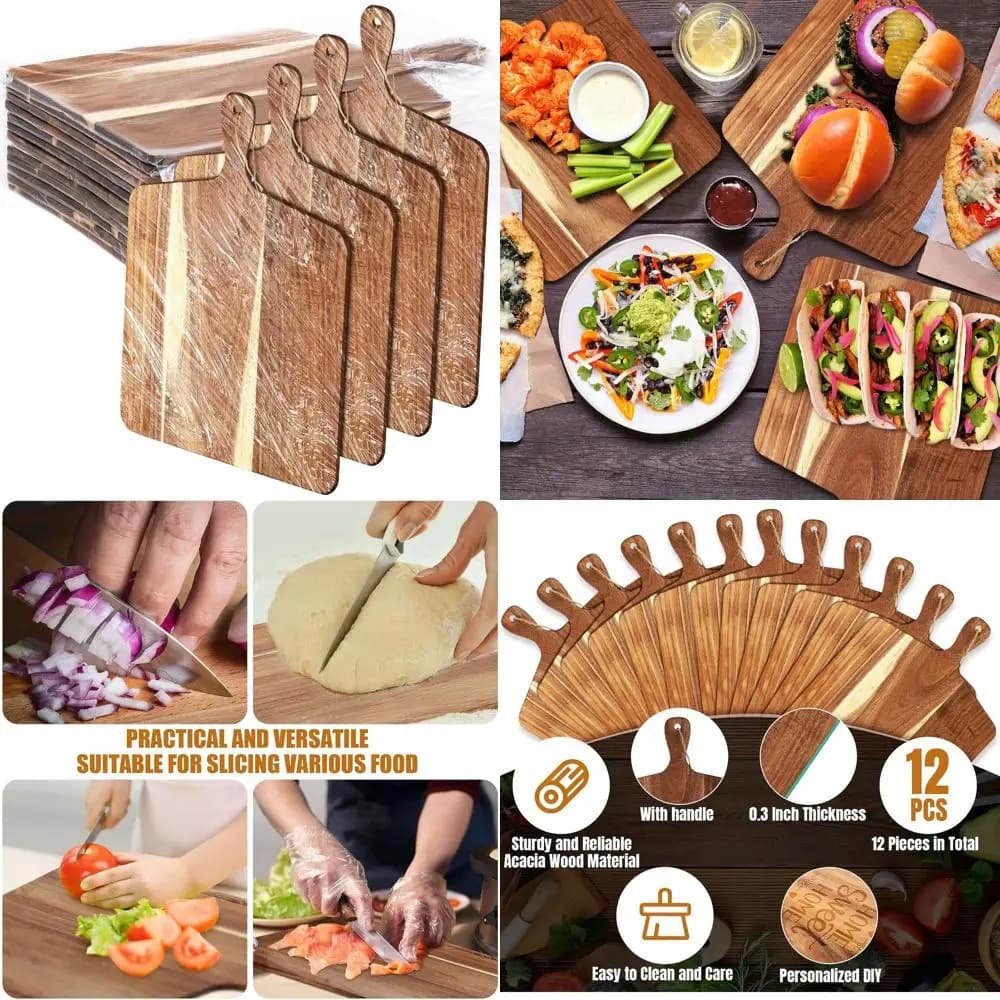 Set of Large Sizes in Acacia Wood, 12 Pieces, 17x13 Inches, Ideal for Cooking