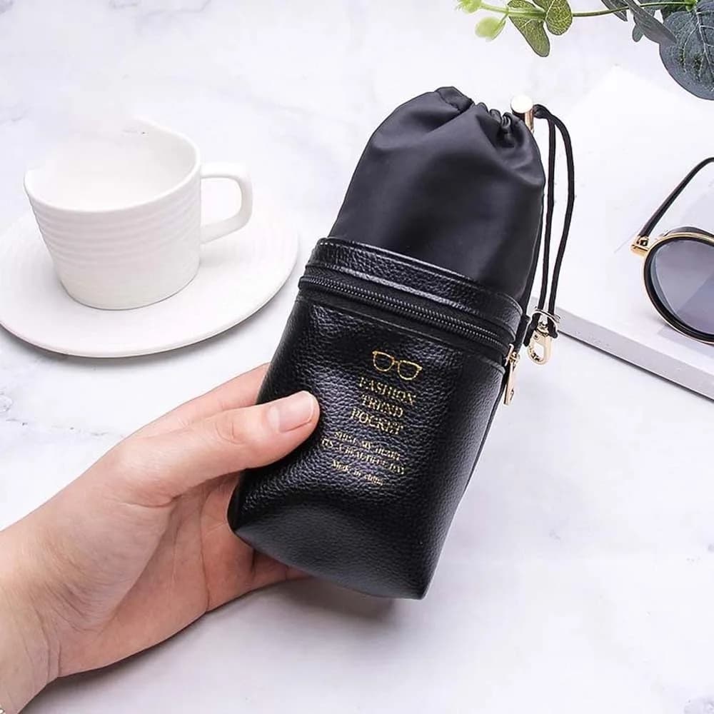 Portable Drawstring Glasses Organizer Large Capacity Leather Eyewear Storage Bag Anti-splash Water with Key Ring