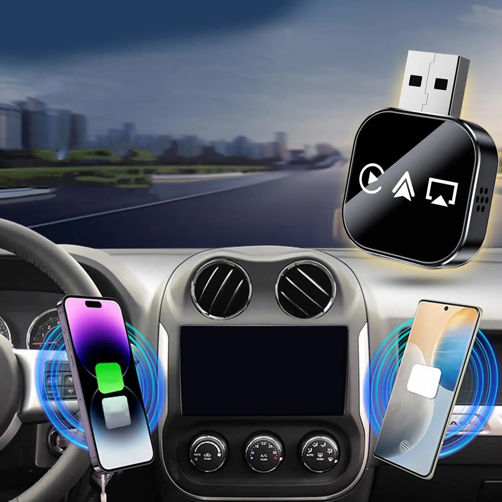 Adattatore video per display per auto Convertitore plug and play Specchio wireless da telefono per schermo per auto per pendolarismo quotidiano Viaggi a lunga distanza