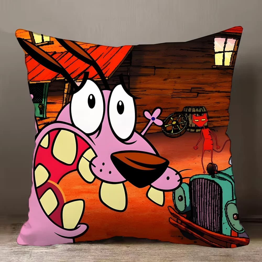 C-Courages Il cartone animato C-Cowardlys Federa per cuscino per cani Federa anti-polvere Cuscino Cerniera invisibile setoso corto peluche Divano cushi