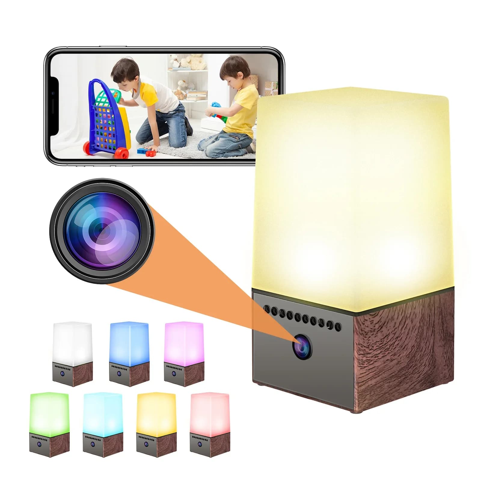 Mini Telecamera Wireless 4K HD WiFi di Sicurezza con Luce Notturna RGB 130° ° Baby Monitor con Visione Ampia, Rilevamento del Movimento e Registrazione in Tempo Reale