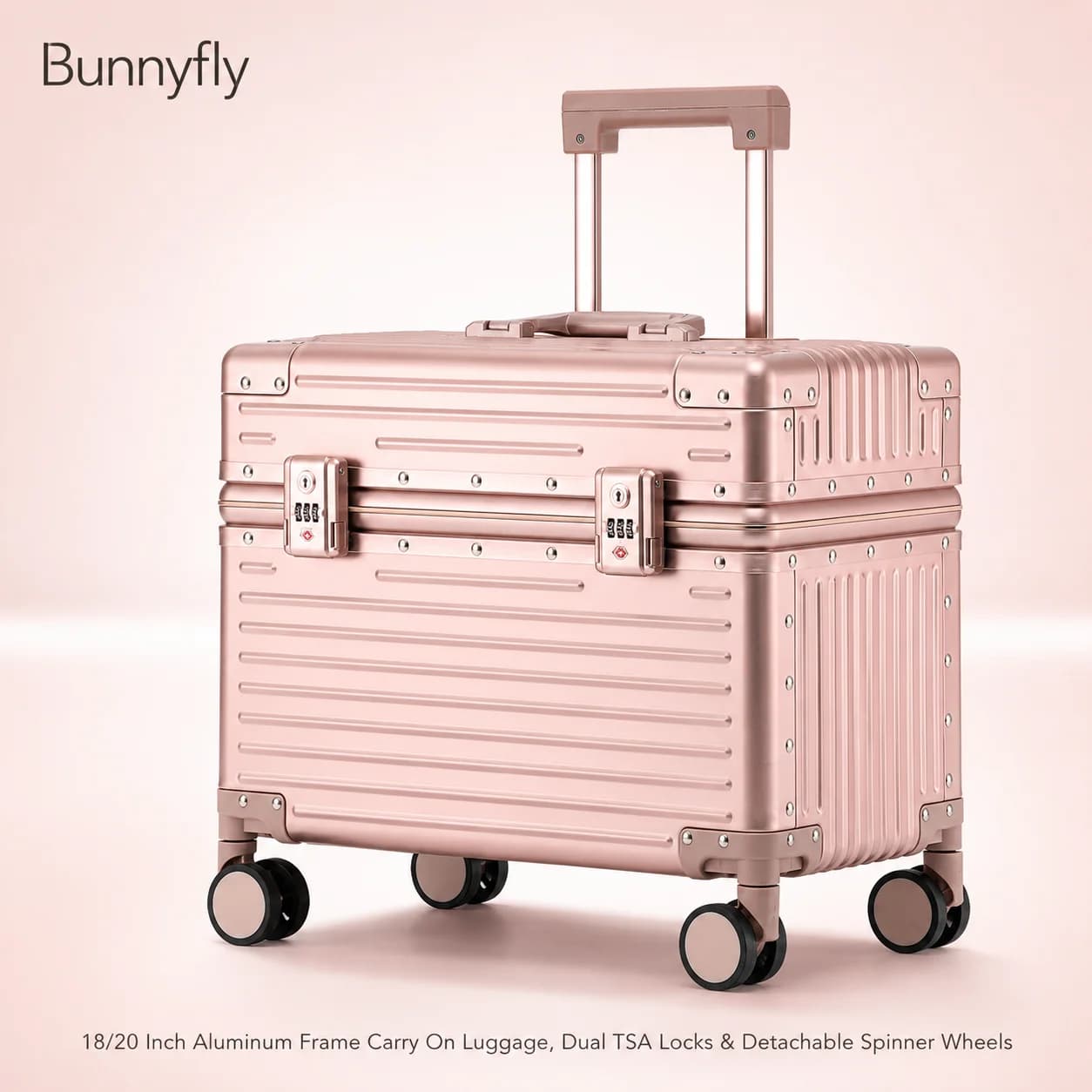Bunnyfly 18/20 Inch Aluminum Frame Carry On Luggage, Dual TSA Locks, Detachable Spinner Wheels, Hard Shell