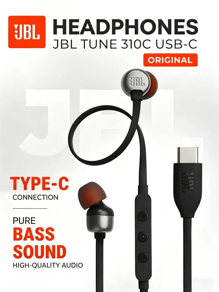 Auricolari Cablati JBL 310 Type-C, Cuffie In-Ear USB-C con Microfono, Controllo a Un Tasto, JBL Pure Bass, Cavo Anti-Groviglio per Dispositivi Smart