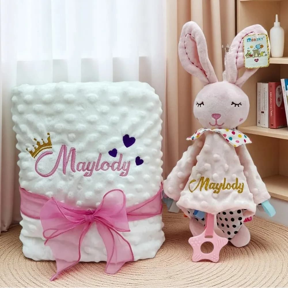 Custom Bean Covers Set Covered with Custom Name for Baby Children's Trolley Comfortable Covered Embroidered Gift for Baby Bath