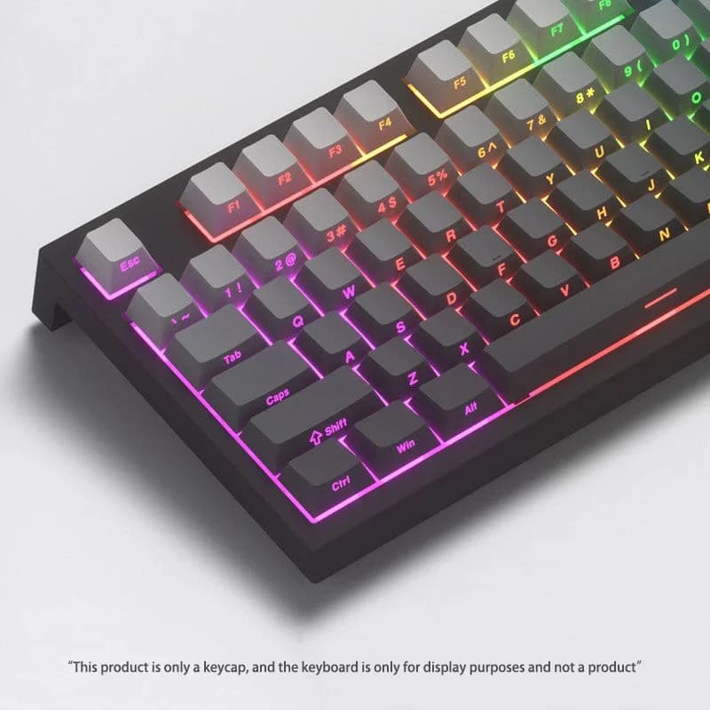 Materiale PBT 133 tasti Profilo OEM Copritasti sfumati grigi Sublimazione della tintura incisa lateralmente per copritasti tastiera meccanica Gaming fai da te