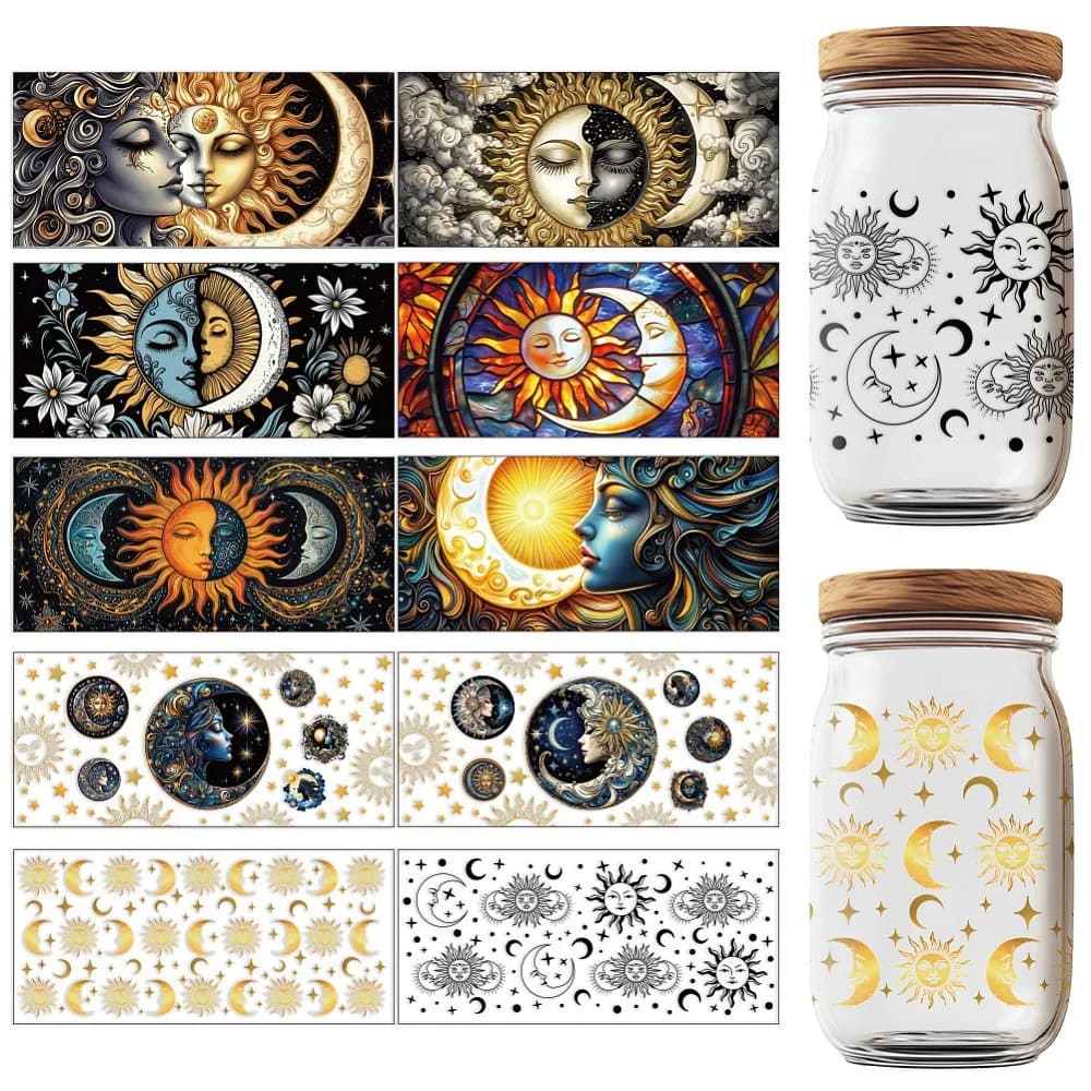 PVC DIY Heat Transfer Paper for UV Sublimation Cup Sun 110x240mm 10 style 1pc/style 10pcs/set
